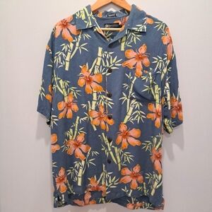 Vtg Sgt. Leisure Blue Hawaiian Y2K Aloha Tropical Vacation Dadcore Shirt Mens M
